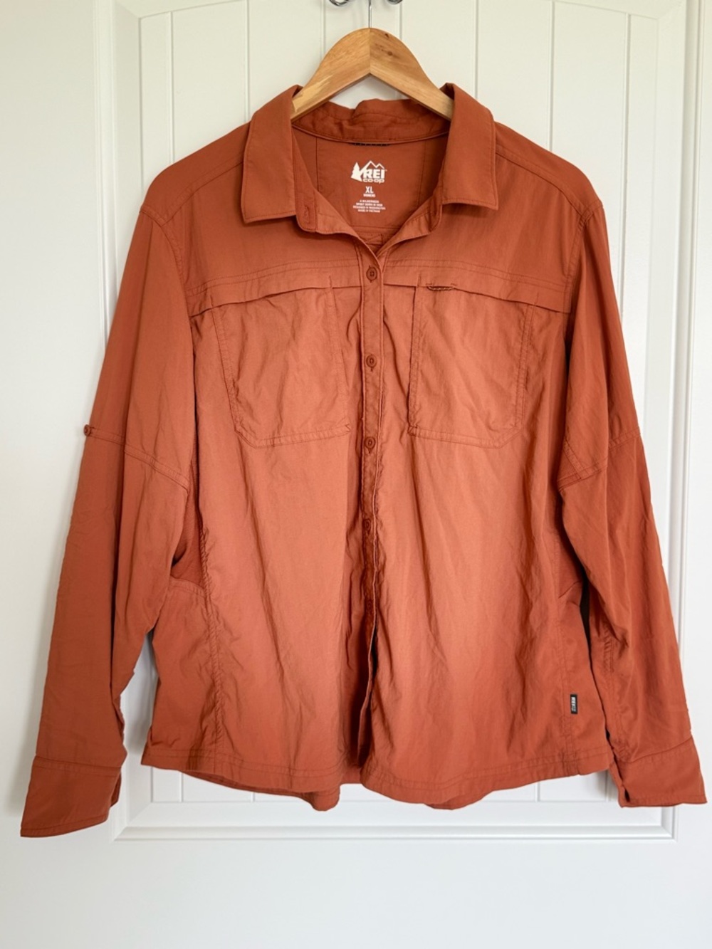 REI Co-op Sahara Long Sleeve Hiking Shirt XL Burnt Orange Rust UPF 50 Gorpcore